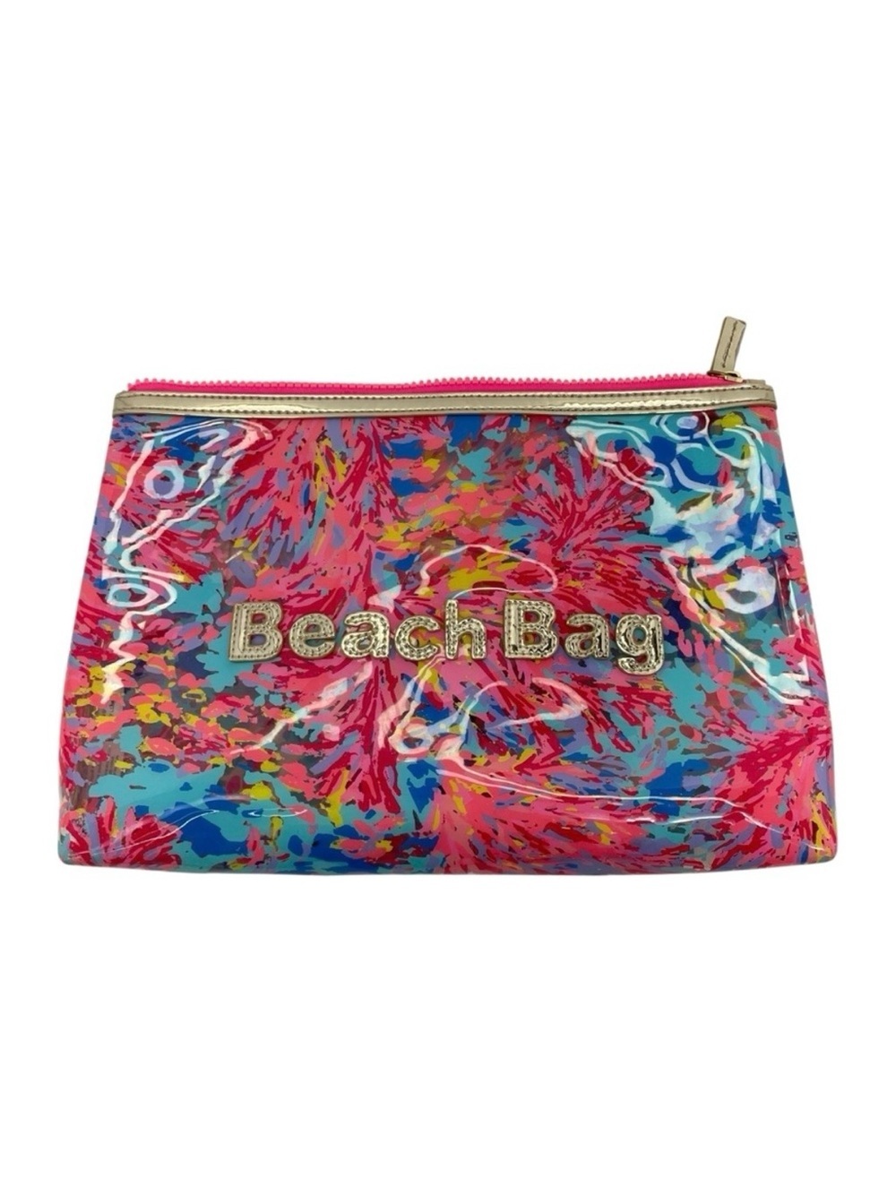 Lilly Pulitzer Water Resistant Beach Bag Clutch OS Pink/Blue Multi